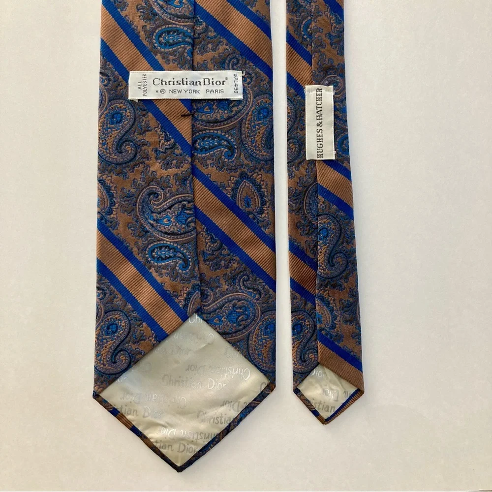 XL Vtg Christian Dior for Hughes & Hatcher Paisley Embroidered Striped Long Tie